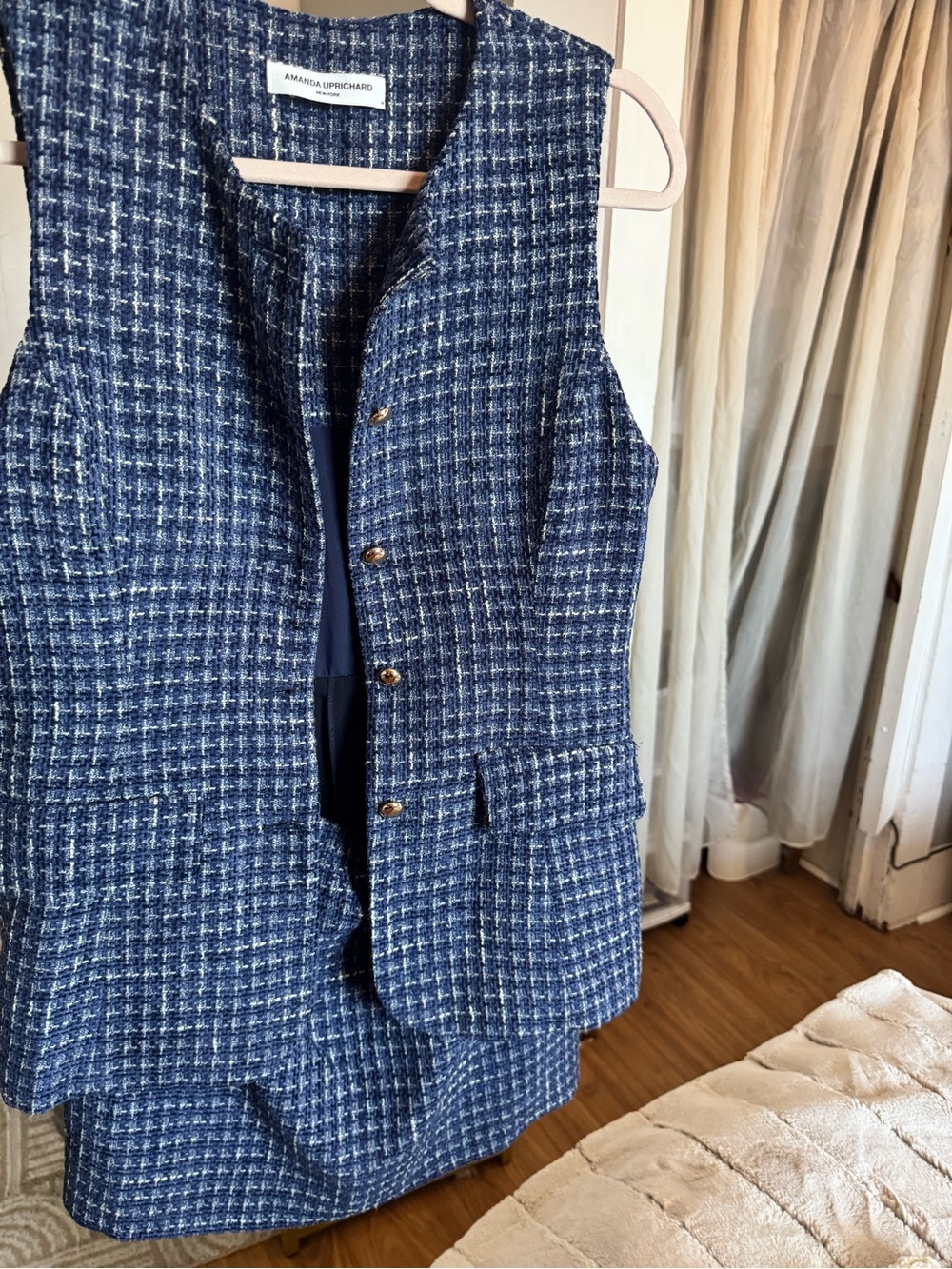 Amanda Uprichard Navy and White Tweed Vest